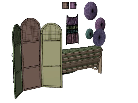 Cozy Boho-Style Living Room Scene with Divider and Natural Accents 3D Model