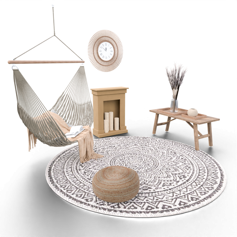 Bohemian Hammock Nook Scene with Fireplace and Natural Decor Modello 3D .c4d .max .obj .3ds .fbx .stl .blend 