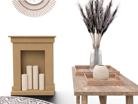Bohemian Hammock Nook Scene with Fireplace and Natural Decor Modello 3D