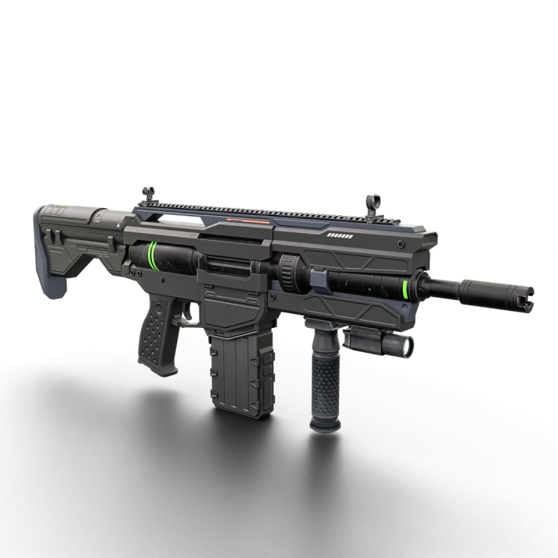 Futuristic Tactical Plasma Rifle Heavy Sci-Fi Energy Weapon with Green Power Core and Attachments 3D मॉडल .c4d .max .obj .3ds .fbx .stl .blend 