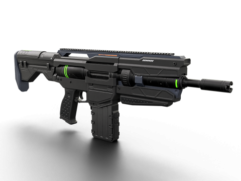 Futuristic Tactical Plasma Rifle Heavy Sci-Fi Energy Weapon with Green Power Core and Attachments 3D मॉडल