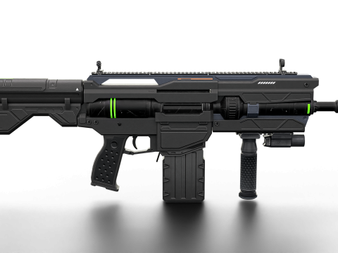Futuristic Tactical Plasma Rifle Heavy Sci-Fi Energy Weapon with Green Power Core and Attachments 3D मॉडल