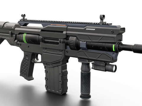 Futuristic Tactical Plasma Rifle Heavy Sci-Fi Energy Weapon with Green Power Core and Attachments 3D मॉडल