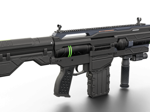 Futuristic Tactical Plasma Rifle Heavy Sci-Fi Energy Weapon with Green Power Core and Attachments 3D मॉडल