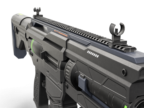 Futuristic Tactical Plasma Rifle Heavy Sci-Fi Energy Weapon with Green Power Core and Attachments 3D मॉडल