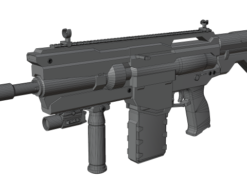Futuristic Tactical Plasma Rifle Heavy Sci-Fi Energy Weapon with Green Power Core and Attachments 3D मॉडल