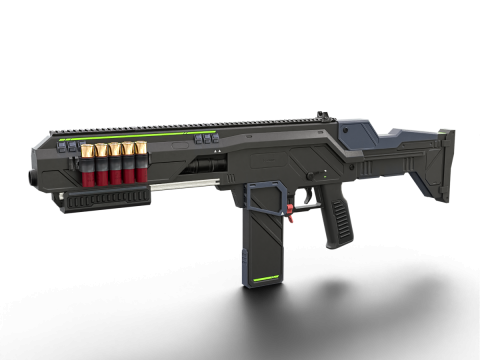 Low-Poly Sci-Fi Bullpup Rifle Futuristic Energy Weapon Model 3D