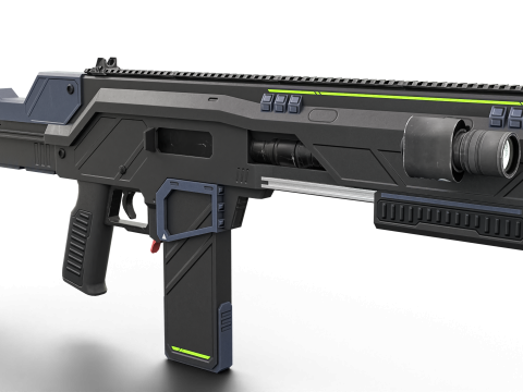 Low-Poly Sci-Fi Bullpup Rifle Futuristic Energy Weapon Model 3D