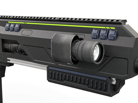 Low-Poly Sci-Fi Bullpup Rifle Futuristic Energy Weapon Model 3D