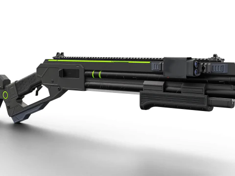 Low-Poly Sci-Fi Bullpup Rifle Futuristic Energy Weapon with Tactical Scope 3D Model