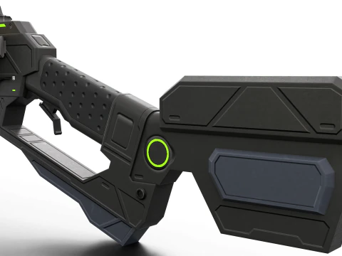 Low-Poly Sci-Fi Bullpup Rifle Futuristic Energy Weapon with Tactical Scope 3D Model