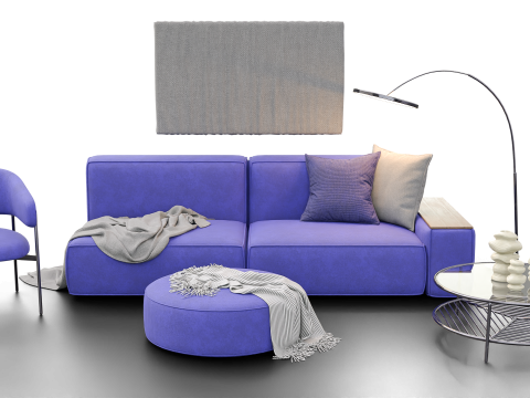 Modern Minimal Living Room Scene with Violet Sofa and Metallic Accents 3D Модель