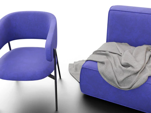 Modern Minimal Living Room Scene with Violet Sofa and Metallic Accents 3D Model
