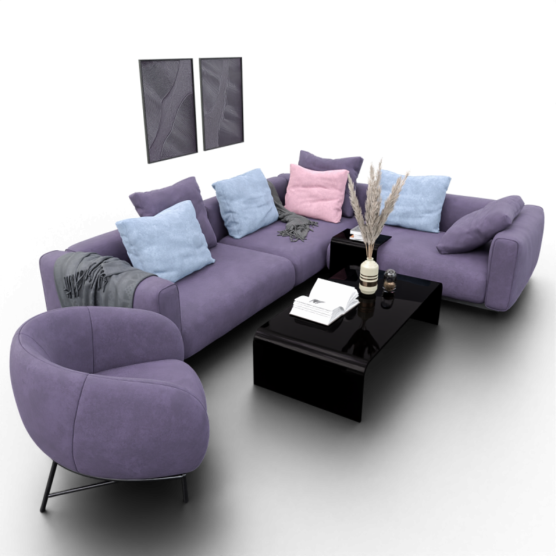 Modern Pastel Living Room Set Violet Edition 3Dモデル .c4d .max .obj .3ds .fbx .stl .blend