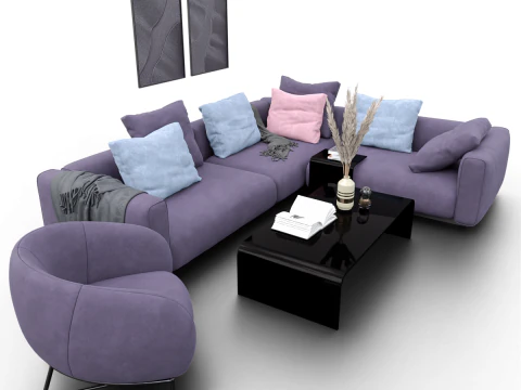 Modern Pastel Living Room Set Violet Edition 3D Model