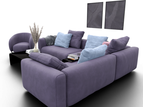Modern Pastel Living Room Set Violet Edition 3D Modell