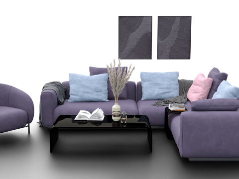 Modern Pastel Living Room Set Violet Edition 3D Modell