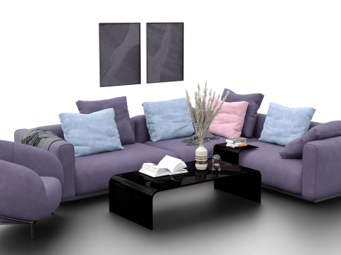 Modern Pastel Living Room Set Violet Edition 3D Modell