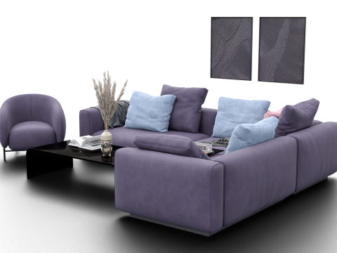 Modern Pastel Living Room Set Violet Edition 3D Modell