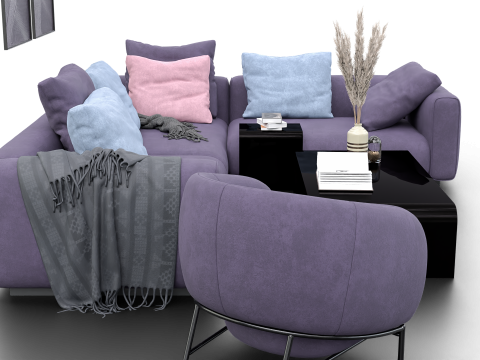 Modern Pastel Living Room Set Violet Edition 3D Modell