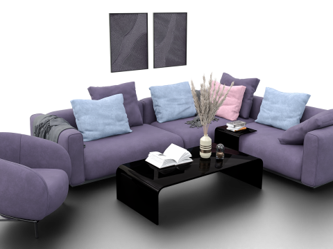 Modern Pastel Living Room Set Violet Edition 3D Modell