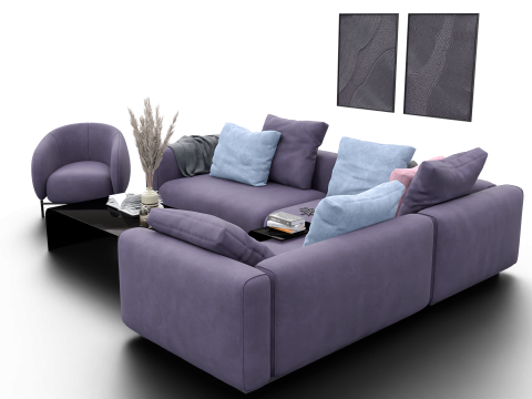Modern Pastel Living Room Set Violet Edition 3D Modell