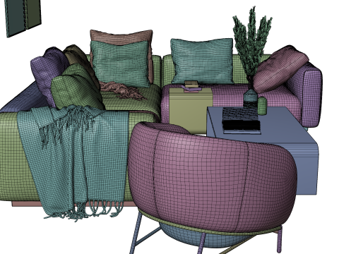 Modern Pastel Living Room Set Violet Edition 3D Modell