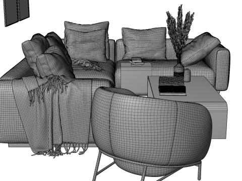 Modern Pastel Living Room Set Violet Edition 3D Modell