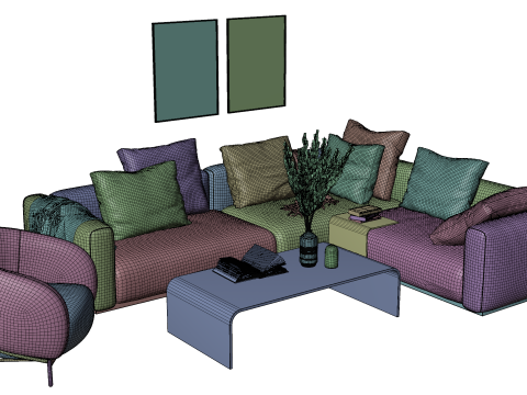 Modern Pastel Living Room Set Violet Edition 3D Modell