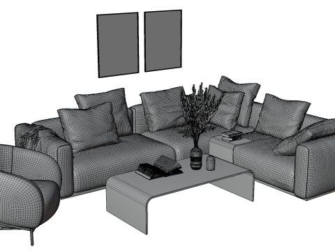 Modern Pastel Living Room Set Violet Edition 3D Modell