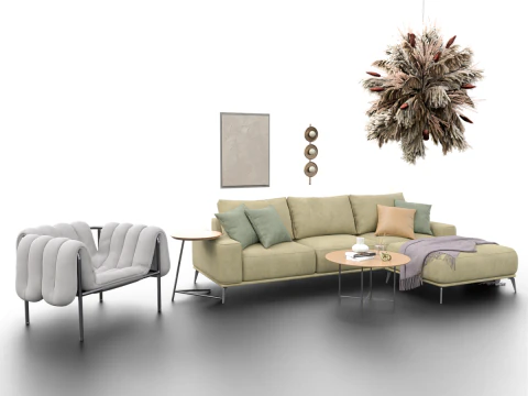 현대적인 거실 가구 세트 GameArchviz Ready 3D 모델