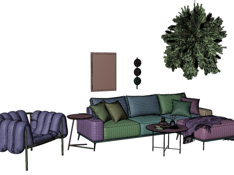 Modern Living Room Furniture Set GameArchviz Ready Modello 3D