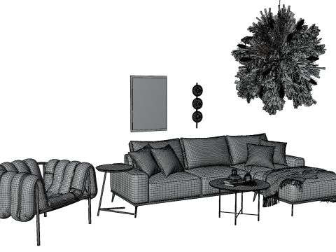 Modern Living Room Furniture Set GameArchviz Ready Modello 3D