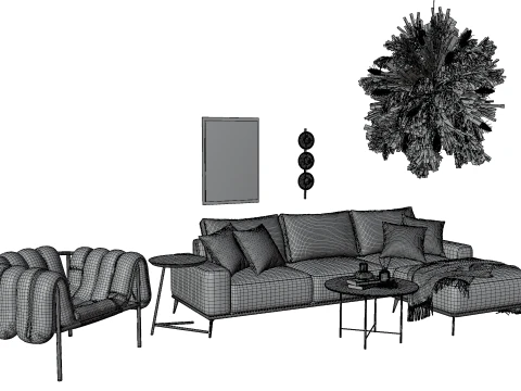 Modern Living Room Furniture Set GameArchviz Ready 3D Model