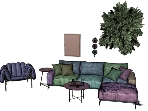 Modern Living Room Furniture Set GameArchviz Ready Modello 3D