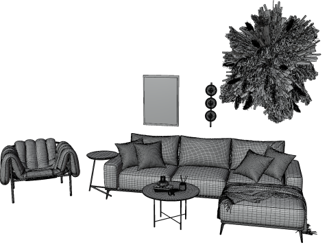 Modern Living Room Furniture Set GameArchviz Ready Modello 3D
