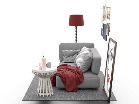 Eclectic Living Room Scene with Art Gallery Wall 3D 模型