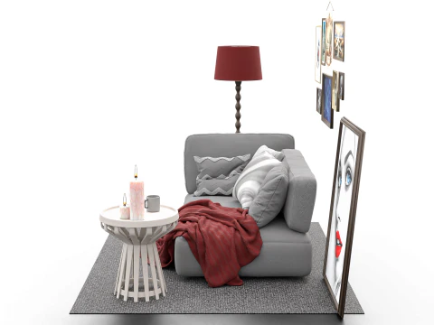 Eclectic Living Room Scene with Art Gallery Wall 3D Model