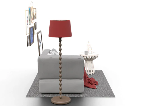 Eclectic Living Room Scene with Art Gallery Wall 3D Model