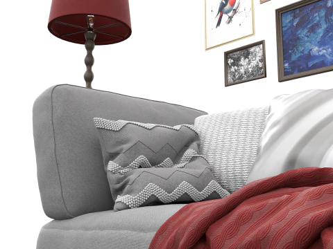 Eclectic Living Room Scene with Art Gallery Wall 3D Model