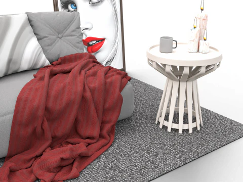 Eclectic Living Room Scene with Art Gallery Wall 3D Model