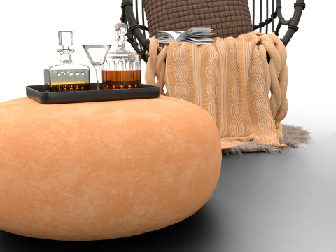 Wicker Hanging Chair Set Cozy Bohemian Reading Nook 3D Model