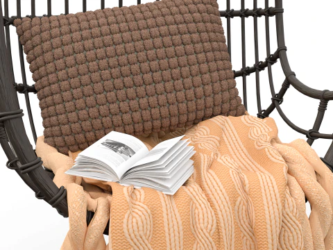 Wicker Hanging Chair Set Cozy Bohemian Reading Nook 3D Model