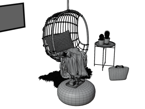 Wicker Hanging Chair Set Cozy Bohemian Reading Nook 3D मॉडल
