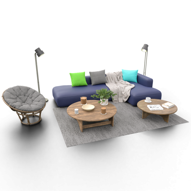 Scandinavian Lounge Living Room Set Papasan Chair Modern Decor 3D Model .c4d .max .obj .3ds .fbx .stl .blend