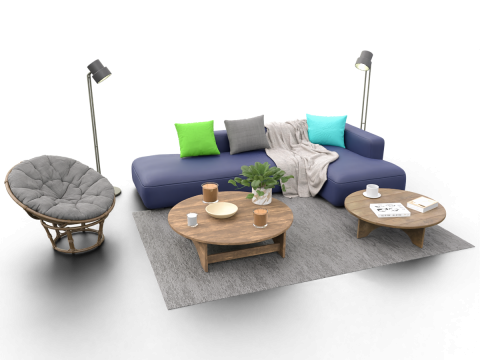 Scandinavian Lounge Living Room Set Papasan Chair Modern Decor 3D Model
