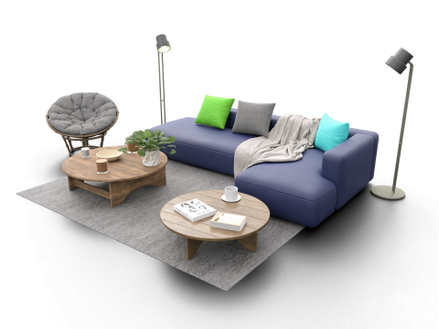 Scandinavian Lounge Living Room Set Papasan Chair Modern Decor 3D Model