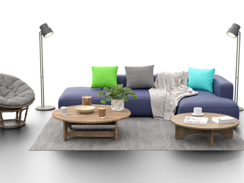 Scandinavian Lounge Living Room Set Papasan Chair Modern Decor 3D Model
