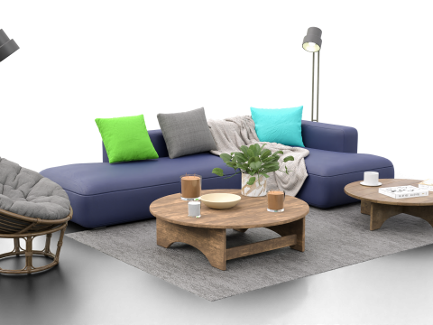 Scandinavian Lounge Living Room Set Papasan Chair Modern Decor 3D Model