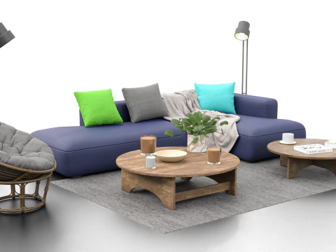 Scandinavian Lounge Living Room Set Papasan Chair Modern Decor 3D Model